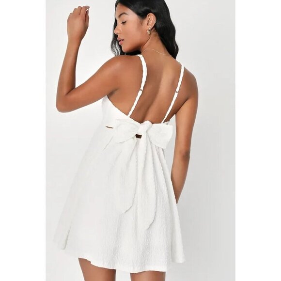 Sweetie Status White Crinkle Sleeveless Tie-Back Babydoll Dress size Small - Picture 4 of 15